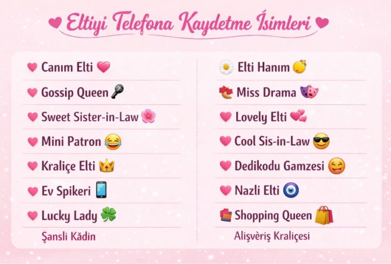 eltiyi telefona kaydetme isimleri